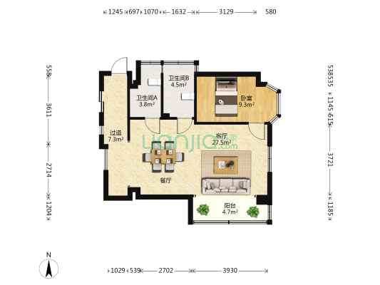 中环大厦 1室1厅2卫 73平方