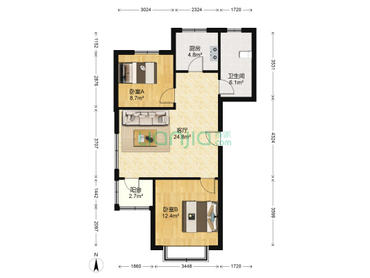 大卢家疃 2室1厅1卫 86平方