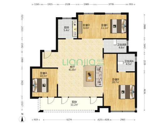 金科博翠山 4室1厅2卫 139平方