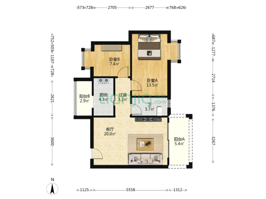 品尚居 2室1厅1卫 74平方