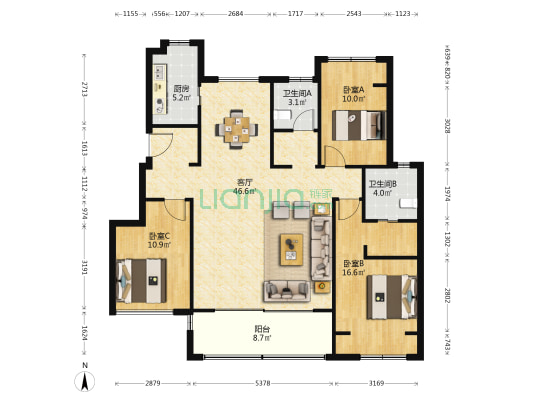 融信海月平江 3室1厅2卫 125平方