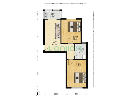 怡購淸華園 2室1厅1卫 64平方