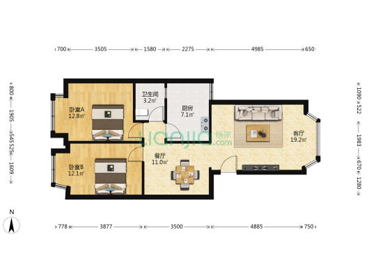 天禾花园 2室2厅1卫 82平方