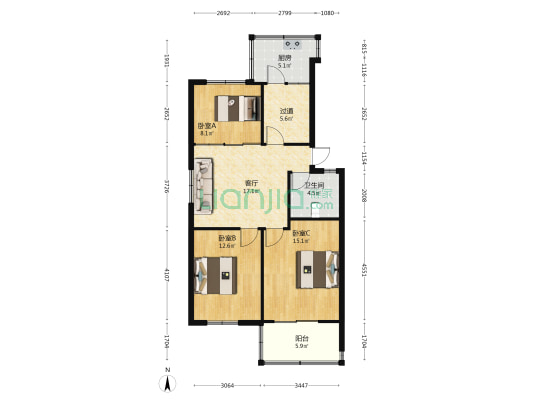 园林局家属院 3室1厅1卫 84平方