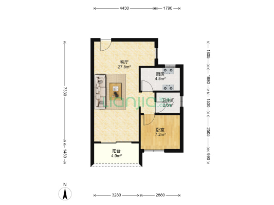 菁英时代园 1室1厅1卫 53平方