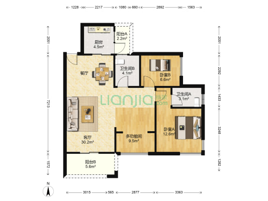 嘉宏锦园 3室1厅2卫 96平方
