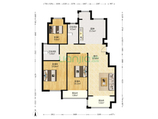 朗地英郡西区 3室1厅2卫 124平方