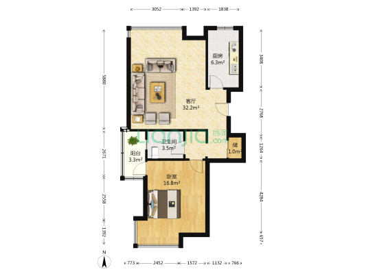 泉景天沅秀园 1室1厅1卫 76平方