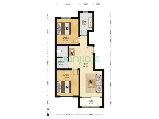 龙凤山语 2室1厅1卫 87平方