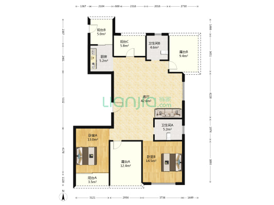御河湾 2室1厅2卫 125平方
