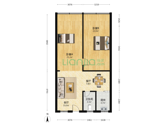 海口科技大厦 2室2厅1卫 89平方
