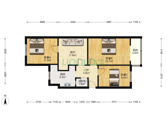西府南街47号 3室1厅1卫 68平方