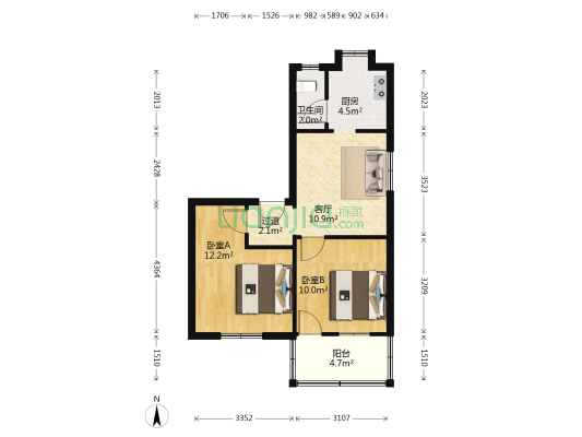 识字里 2室1厅1卫 58平方