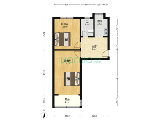 莘园路54号 2室1厅1卫 59平方