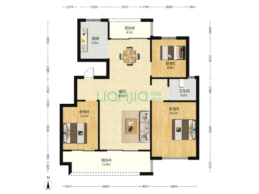 颍河东郡 3室1厅1卫 118平方