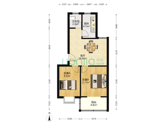摄山星城听竹苑 2室1厅1卫 65平方