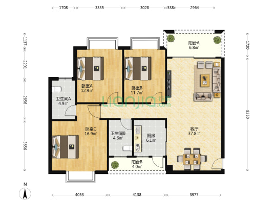 宏瑞新城 3室1厅2卫 131平方