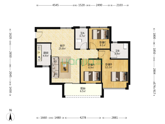 嘉濠雅苑 3室1厅2卫 89平方