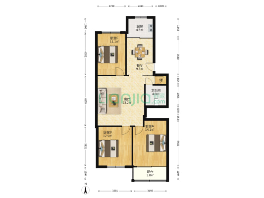 恒利家园 3室2厅1卫 120平方