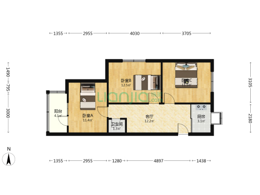 双井小区 3室1厅1卫 75平方