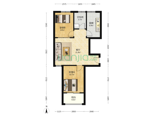 华都富林北区 2室1厅1卫 77平方