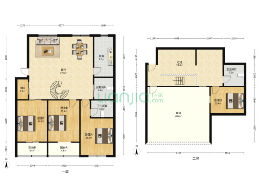 滨江花苑 4室1厅3卫 155平方