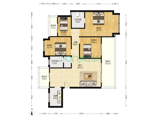 金誉兰庭 4室1厅2卫 119平方