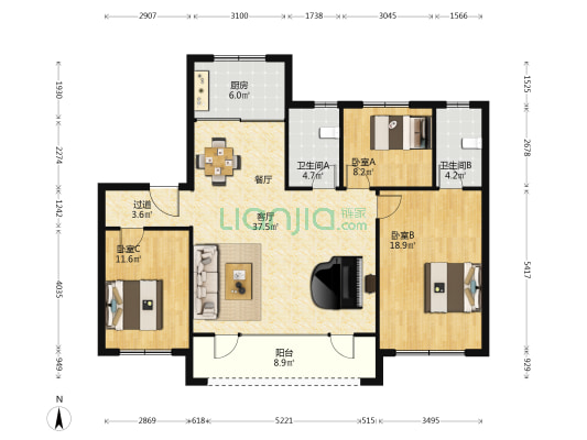 中南林樾 3室1厅2卫 125平方