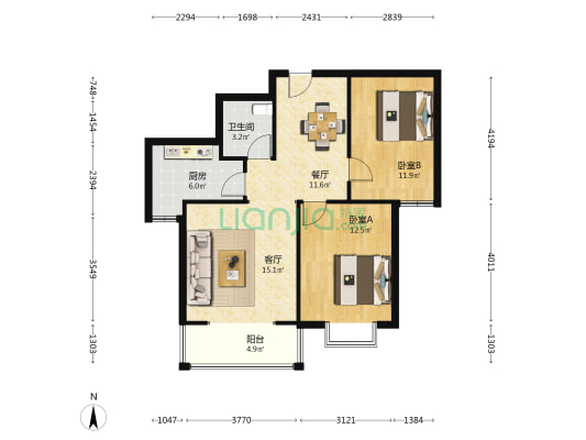 天润园 2室2厅1卫 96平方