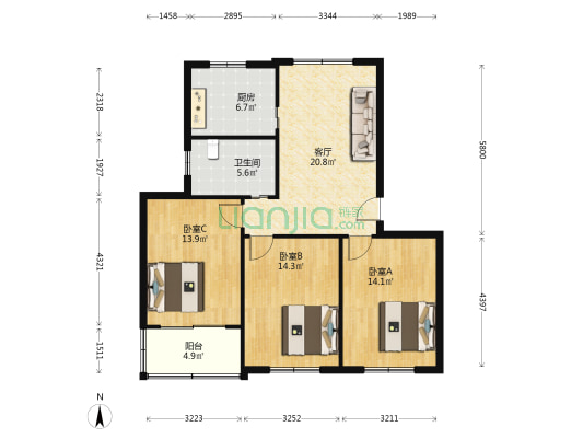 七七0弄 3室1厅1卫 98平方