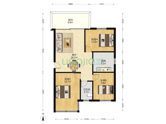 锦田花园 3室1厅1卫 93平方