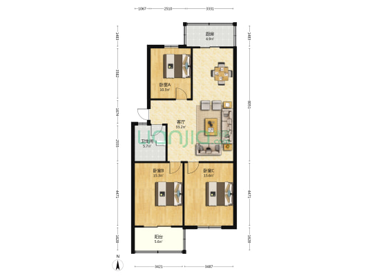 隆德园小区 3室1厅1卫 106平方