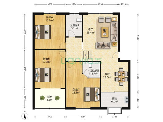 琼阁小区 3室2厅2卫 140平方