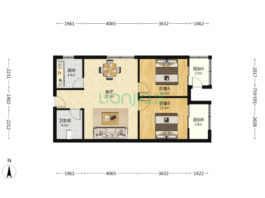 新庆馨苑 2室1厅1卫 86平方