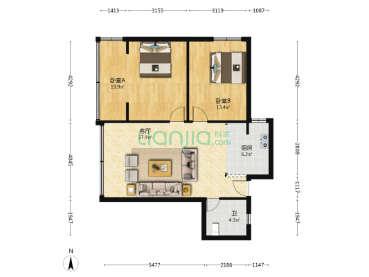 东寺人家 2室1厅1卫 94平方