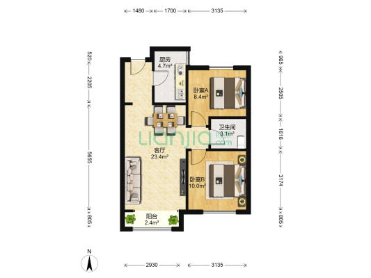 上善颐园沁芳苑 2室1厅1卫 77平方