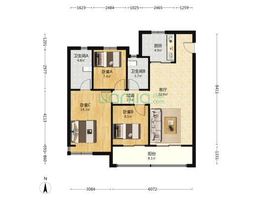 大华锦绣前程 3室1厅2卫 99平方