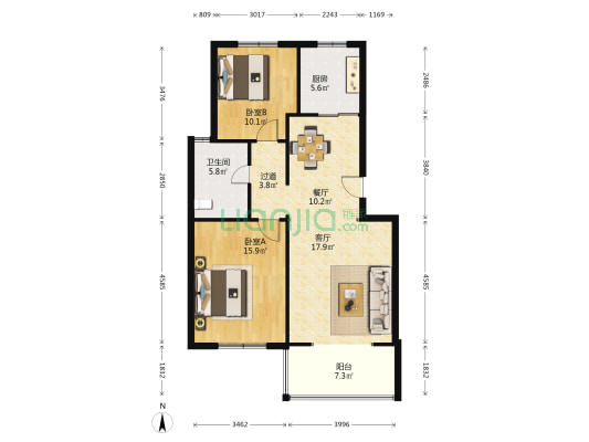 中美公寓 2室2厅1卫 97平方