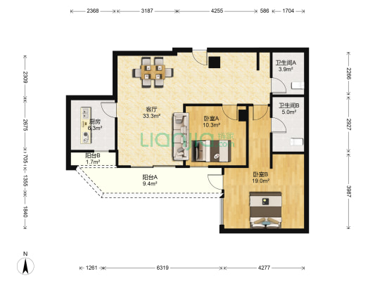 中侨观邸 2室1厅2卫 114平方