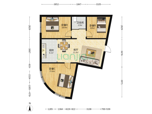建丰小区 3室1厅1卫 92平方