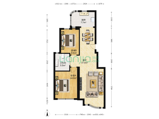 瑞仕尚城三期 2室1厅1卫 85平方