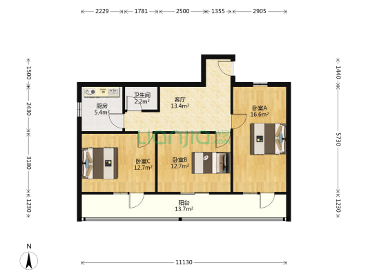 汉阳大道392号 3室1厅1卫 90平方