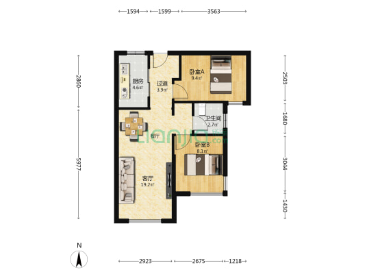 保利国贸沁原 2室1厅1卫 66平方