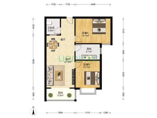 长葛裕润家园 2室1厅1卫 89平方