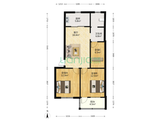 西大街5-1号 3室1厅1卫 80平方