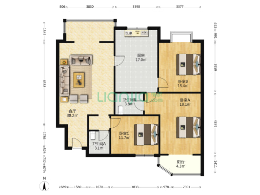 春亭 3室1厅2卫 144平方