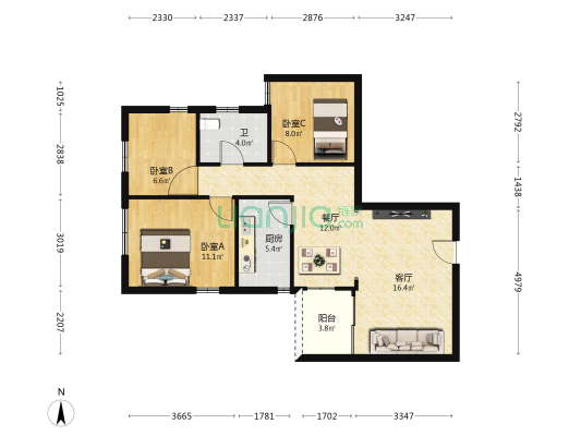 朝晖苑 3室2厅1卫 94平方