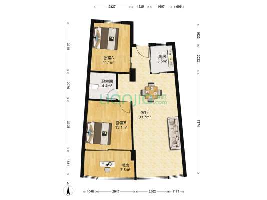 景第公寓 3室1厅1卫 91平方