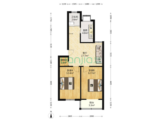 团结新村 2室1厅1卫 68平方