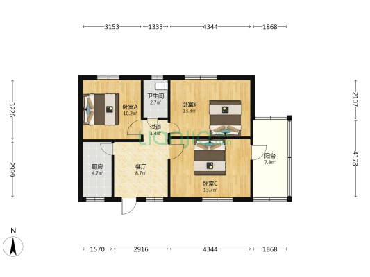 园林局小区 3室1厅1卫 70平方